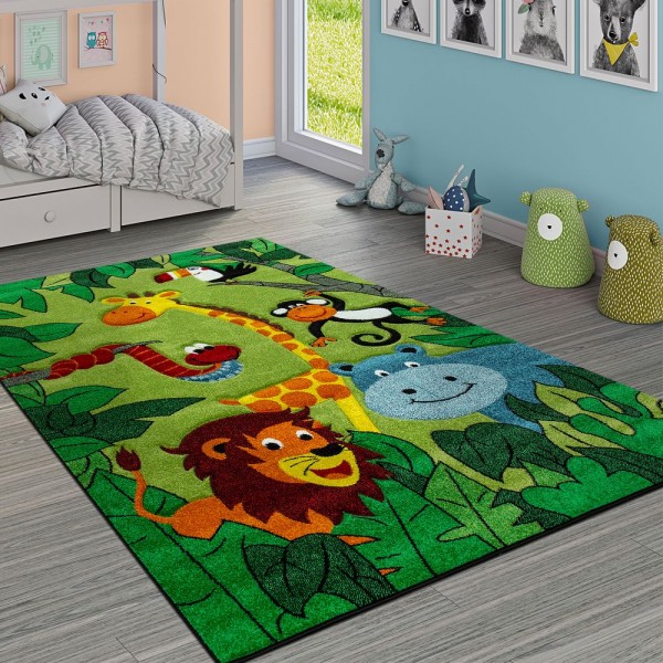 Kinder Teppich Spielteppich Jungle Velours beige 200x300 cm Dschungel