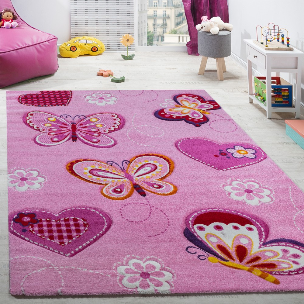Kinder Teppich Handtuft Hochwertig Schmetterling 160 x 230 cm 