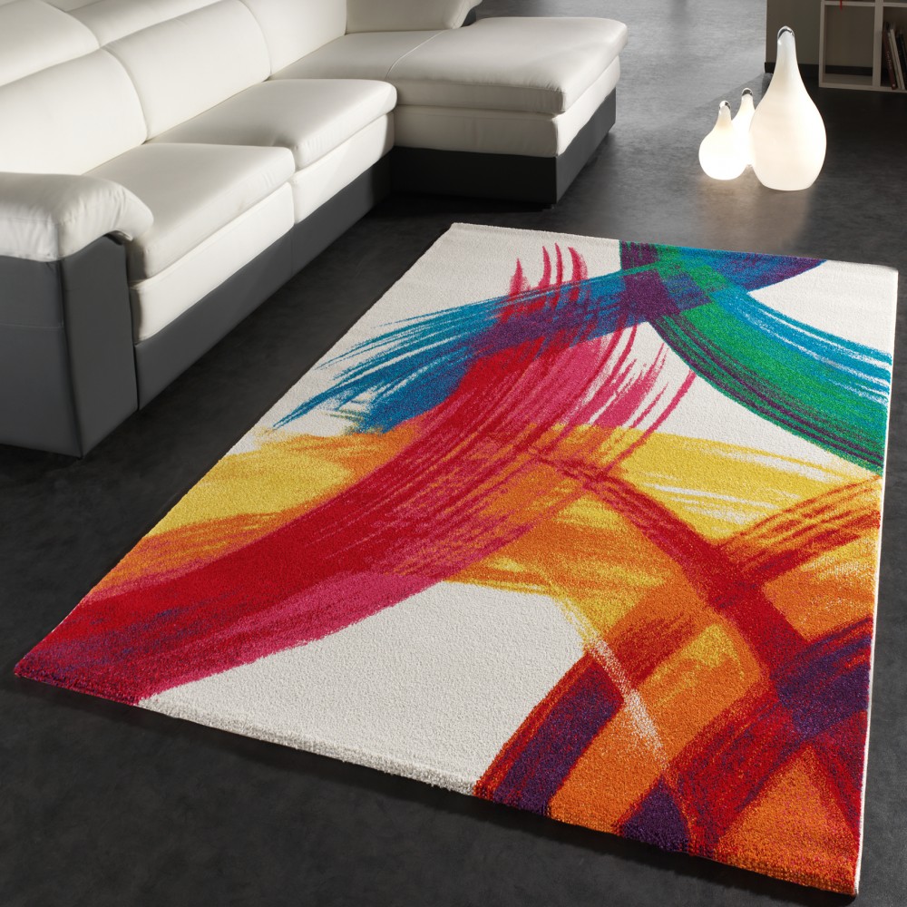 Designer Teppich Wohnzimmer Geometrisches Muster Leinwand Optik Meliert