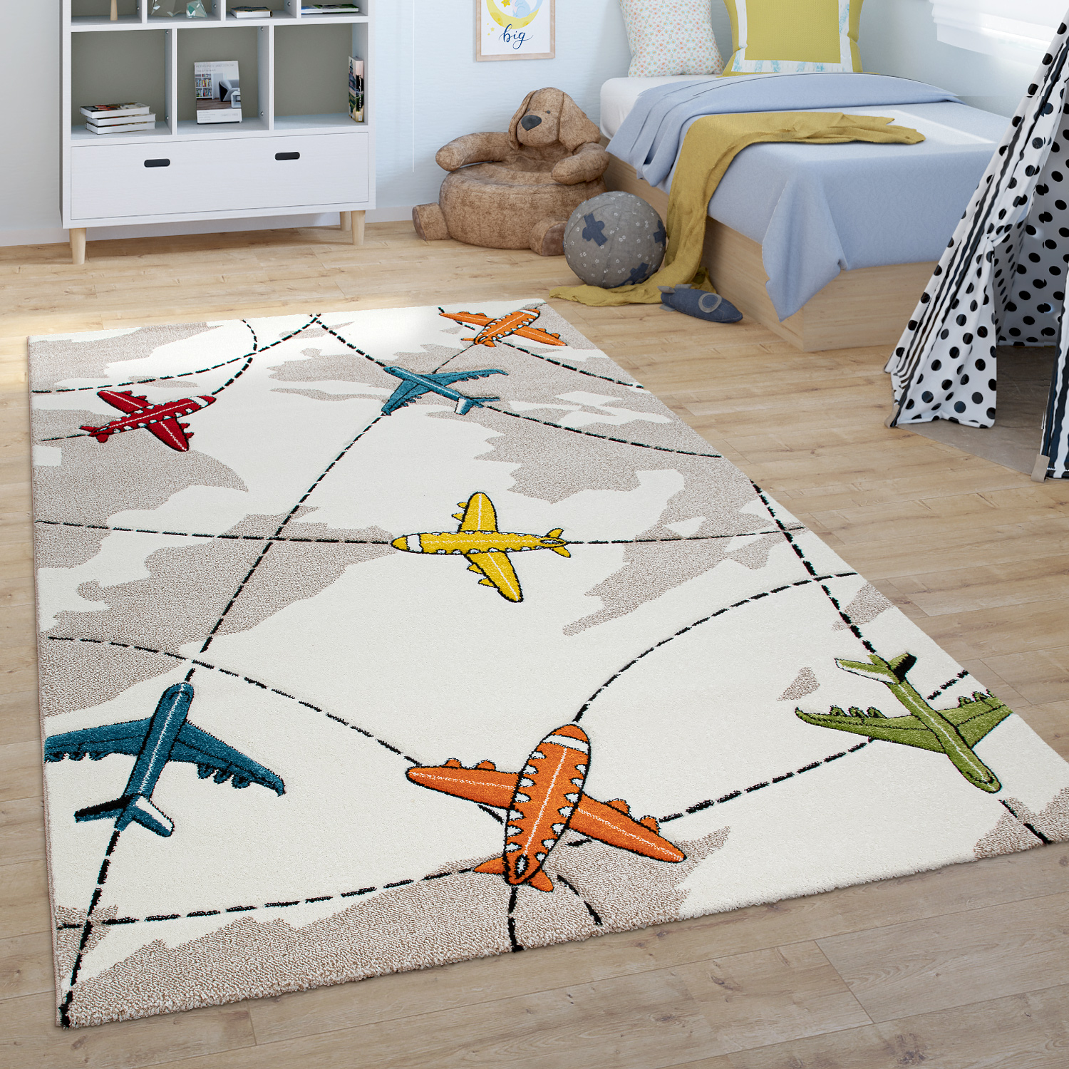 Kinder-Teppich Kurzflor Kinderzimmer Flugzeuge | TeppichCenter24
